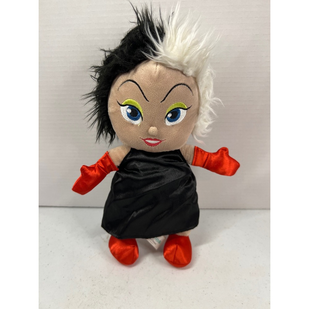 Disney Babies Cruella De Vil Plush Disney Parks 101 Dalmatians Black White 10.5"